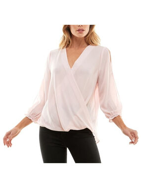 BCX NWT Blush Pink Cold Shoulder Surplice Wrap Blouse Top Women's S